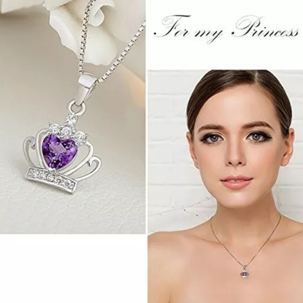 Heart Necklace 925 Sterling Silver Purple